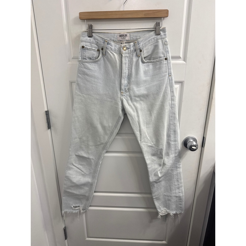 AGOLDE Los Angeles Premium Light Wash High Rise Tapered Jeans 27 Raw Hem